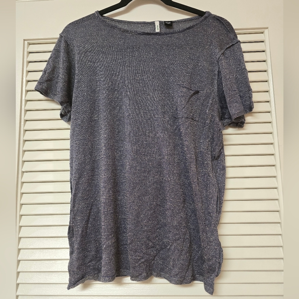 Smitten - Lightweight Purplish-Grey W Silver Metallic Threads Short-Sleeve Top
